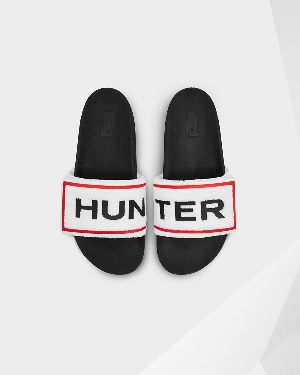 Chinelos Hunter Feminina Pretas/Branco - Original Terry Towelling Logo Adjustable - 54JNIUTPS